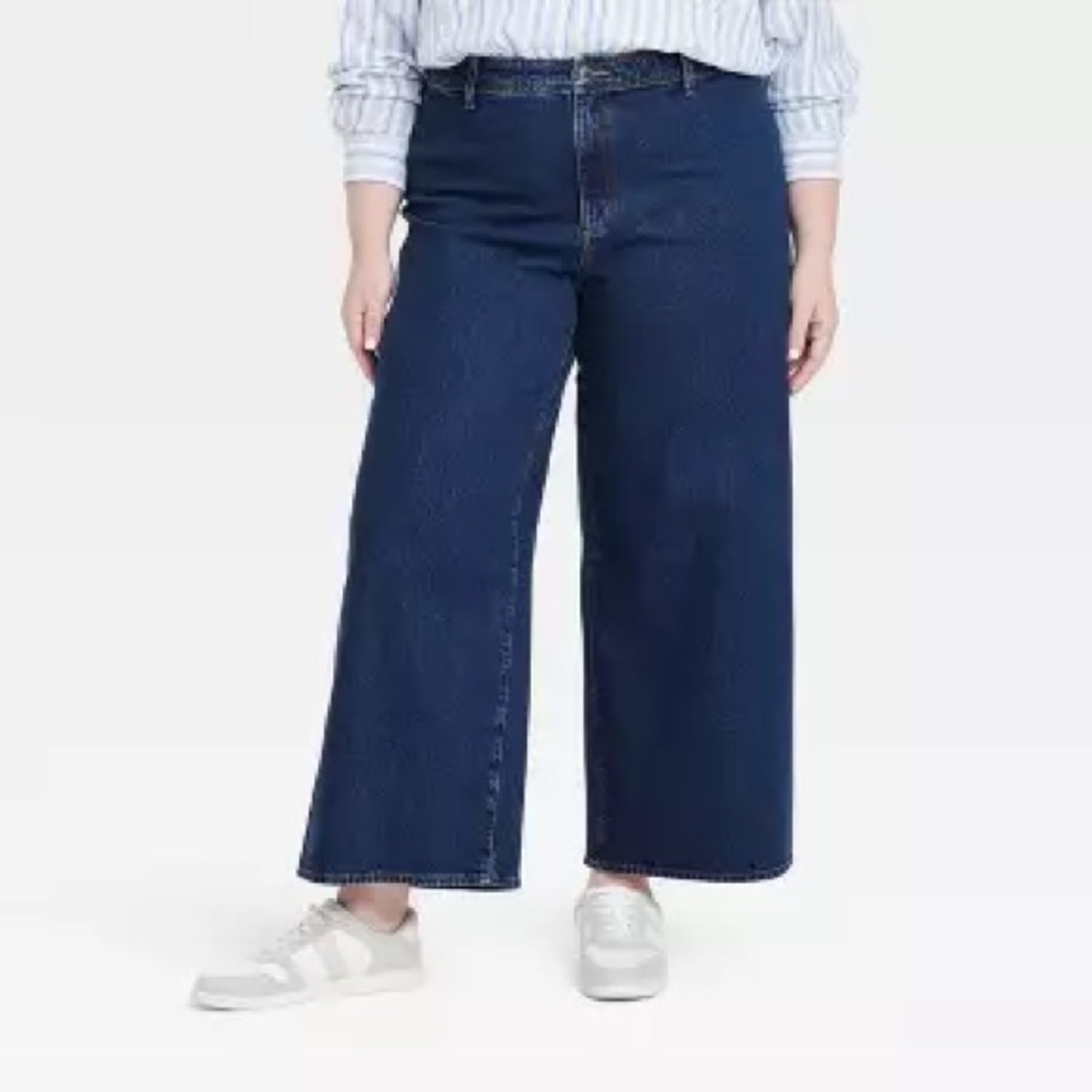 Ava & Viv Wide Leg Jeans High Rise Relax Fit Stretch Pants size 26R Dark Wash